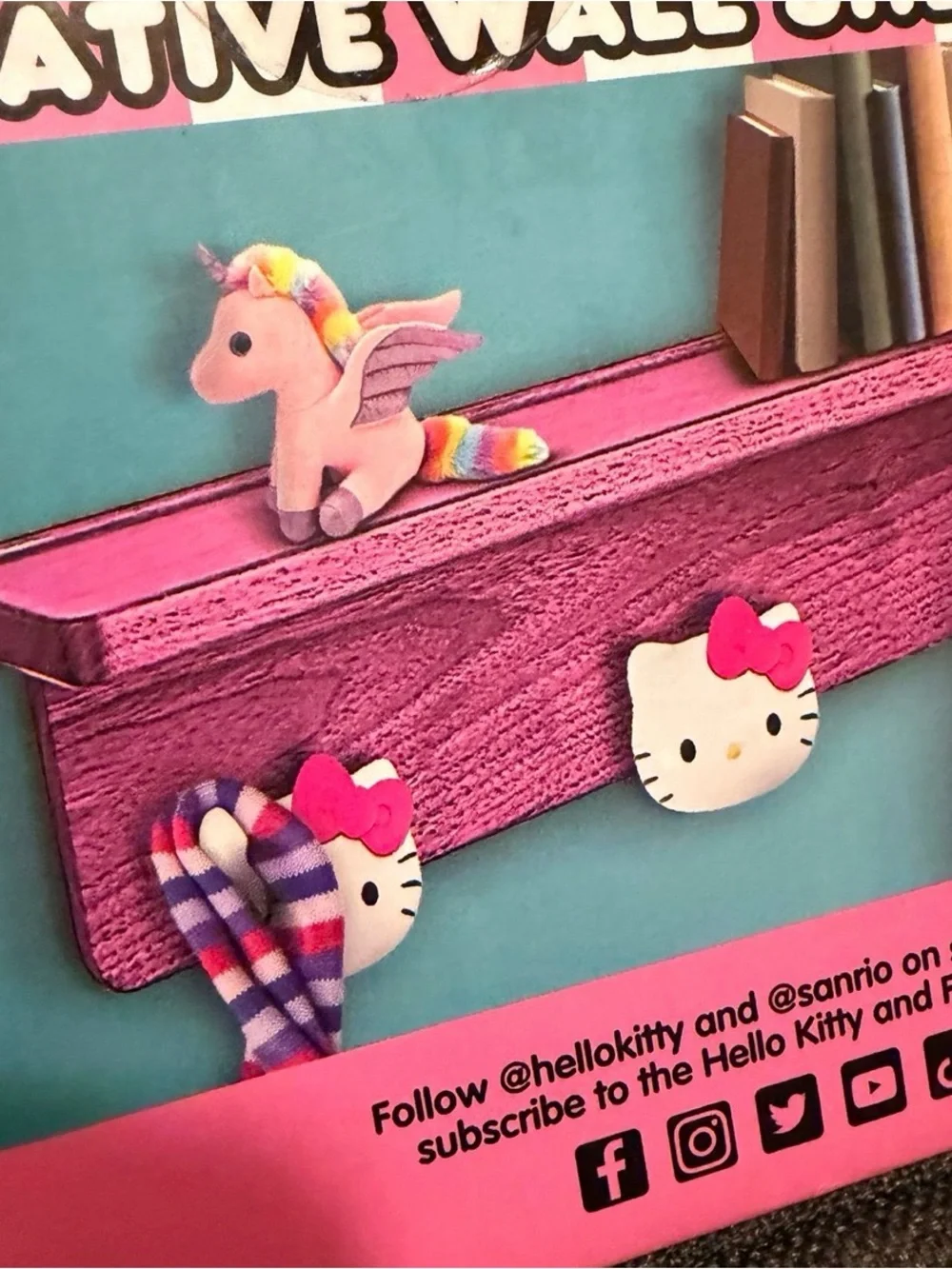 Sanrio Hello Kitty Pink 3-Hook Hanging Wall Shelf New In Box